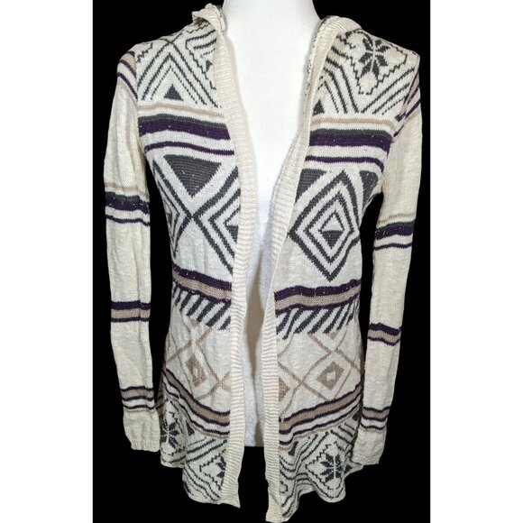 Full Tilt Southwestern White And Black Hooded Sweater - Picture 3 of 5